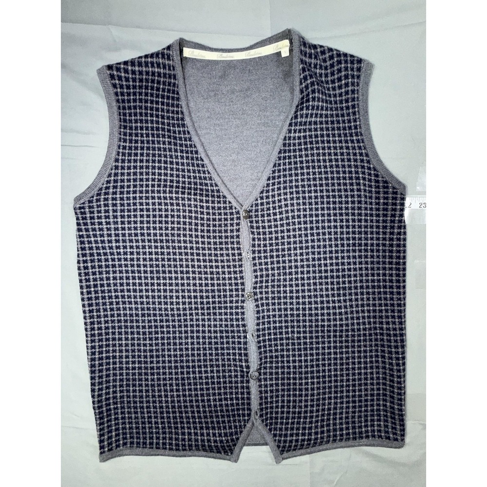 Stenströms Sweater Vest Mens Large Gray Check V Neck 100% Merino Wool Knit